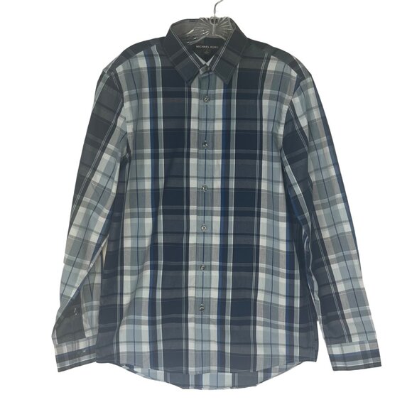 Michael Kors Button Front Shirt Mens Small Blue New Plaid Classic Fit - Picture 1 of 11